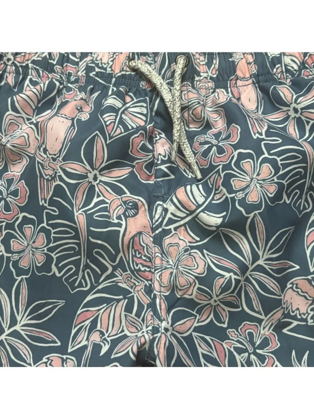 Surf Style Boys Tropical Floral/Birds Swimming Trunks-Blue/Pink-14-GUC